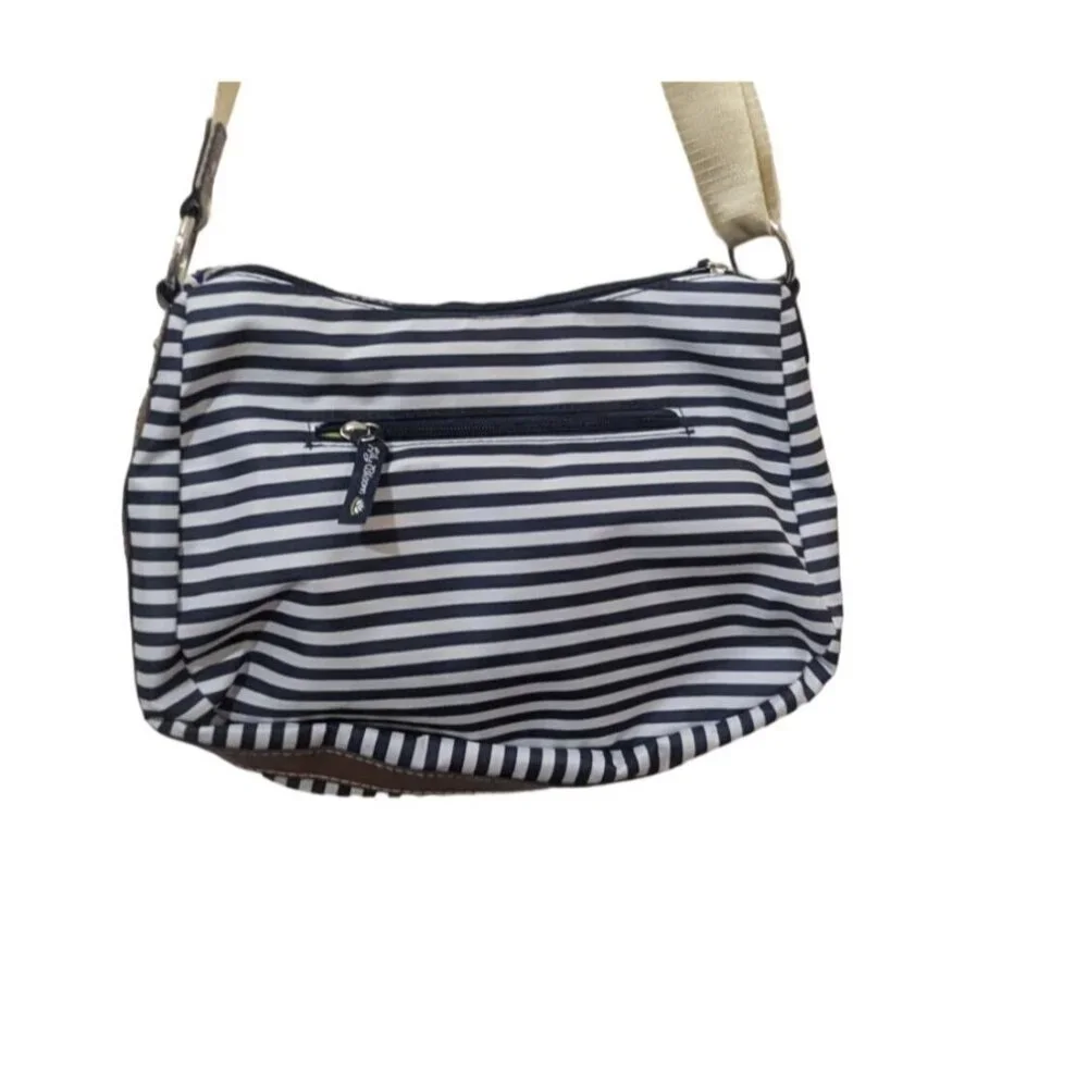 Lily Bloom Navy & White Striped Crossbody Bag With Adjustable Beige Strap Functi